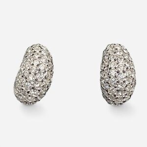 Vintage Roman Silver Dome Huggie Earrings‎ Rhinestones Pave Stud Post